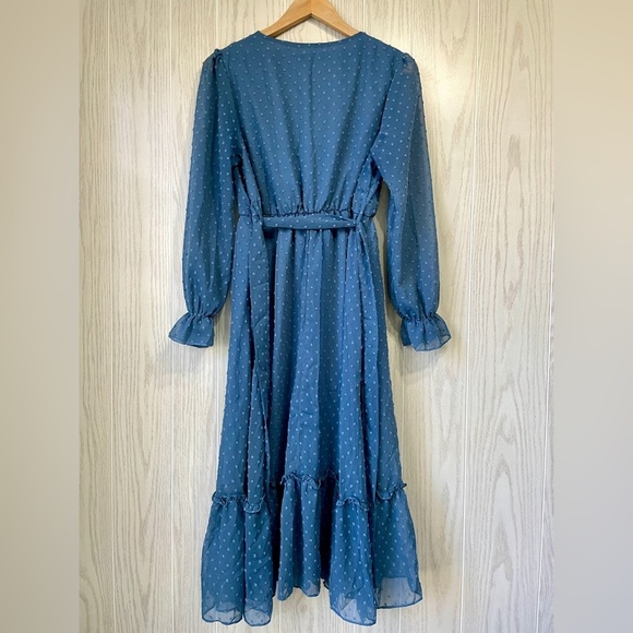 Suprelook Long Sleeve Wrap V Neck Swiss Dot Print Bohemian Swing Size L  NWT - Picture 5 of 5